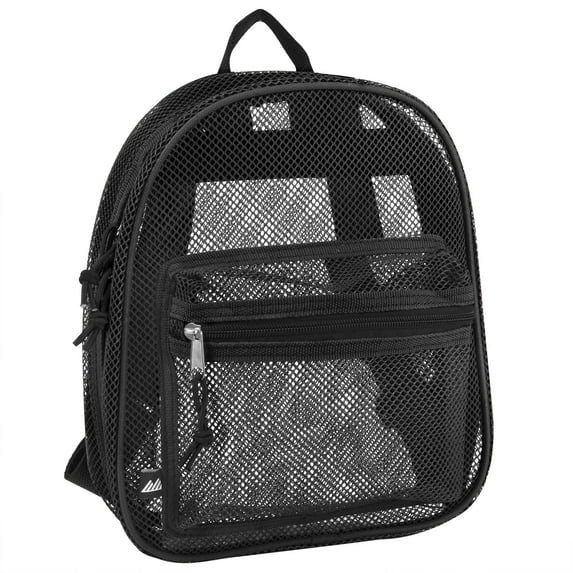 Solid Color Mini Mesh Backpack with Front Zippered Pocket in Black