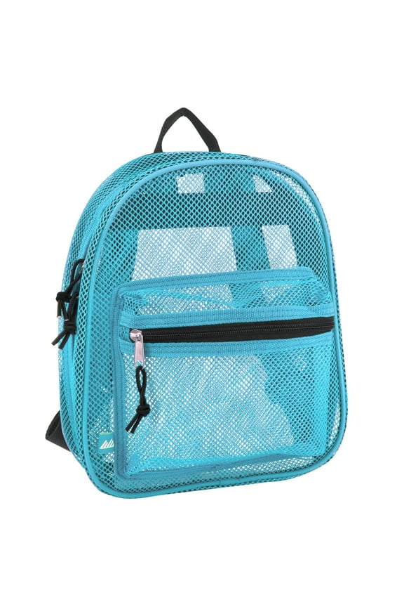 Solid Color Mini Mesh Backpack with Front Zippered Pocket in Light Blue