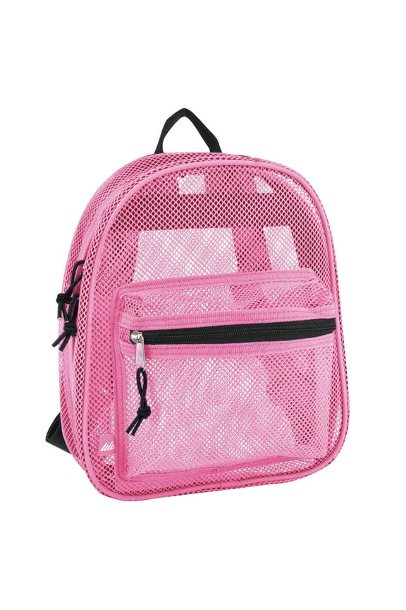 Solid Color Mini Mesh Backpack with Front Zippered Pocket in Pink