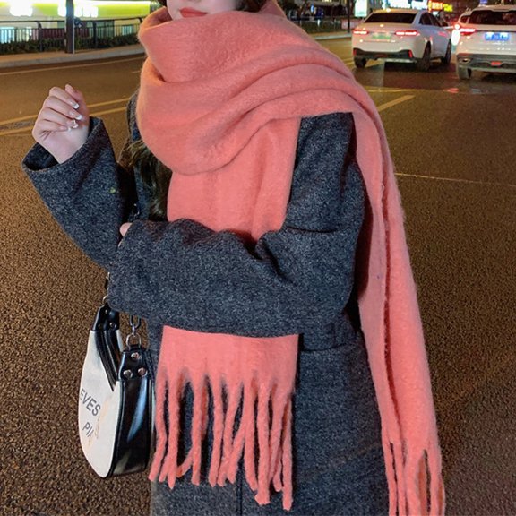 Solid Color Mohair Scarf for Women Winter Tassel Thickened Extended New European and American Style Versatile Shawl High-end Feel Blue