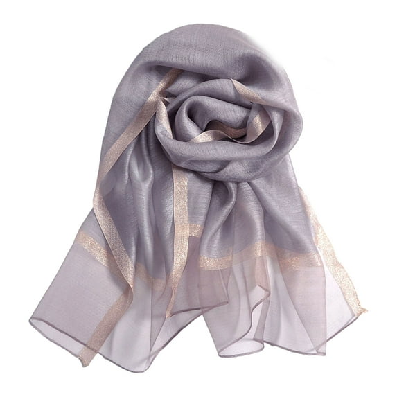 Solid Color Mulberry Silk Scarf for Women Soft Blanket Shawl Beach Gauze Scarves and Wraps for for All Season - Gray