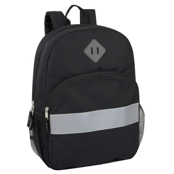 Solid Color Multipocket Backpack with Reflective Stripe for Travel, Hiking, Camping, Gym and Commuting in Black
