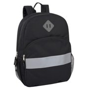 Solid Color Multipocket Backpack with Reflective Stripe for Travel, Hiking, Camping, Gym and Commuting in Black