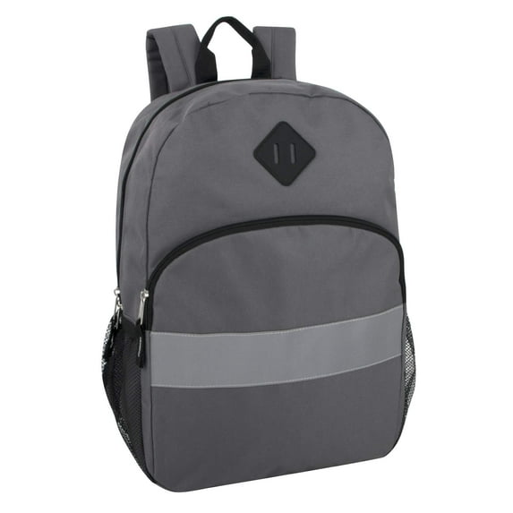 Solid Color Multipocket Backpack with Reflective Stripe for Travel, Hiking, Camping, Gym and Commuting in Gray