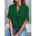 thumbnail image 1 of Solid Color Notch Neck Blouse, Casual Short Split Sleeve Blouse For Spring & Summer, Women's Clothing, 1 of 4