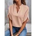 thumbnail image 1 of Solid Color Notch Neck Blouse, Casual Short Split Sleeve Blouse For Spring & Summer, Women's Clothing, 1 of 4