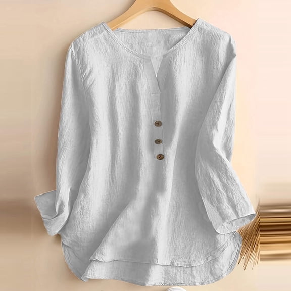 Solid Color Notched Collar Button Up Shirt Casual And Stylish Womens Colla Button down Shirt Women Training Shirts Womens Dress Blouses T Shirt Womens V Neck Western Shirt Women Quarter Length Sleeve