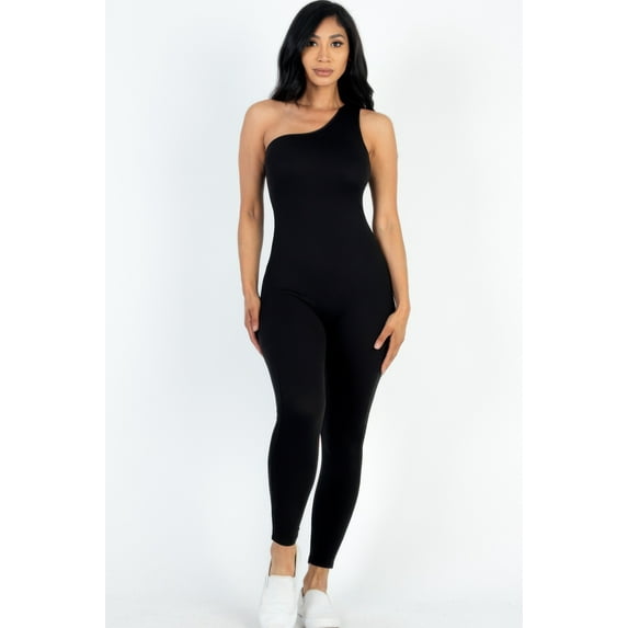 Solid Color One Shoulder Jumpsuit
