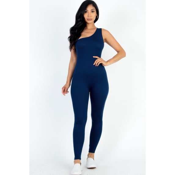 Solid Color One Shoulder Jumpsuit