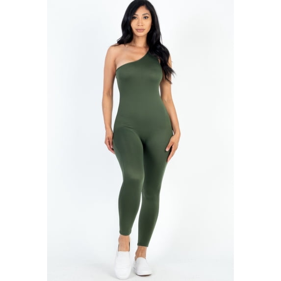 Solid Color One Shoulder Jumpsuit