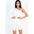 thumbnail image 1 of Solid Color One Shoulder Long Sleeve Romper, 1 of 9