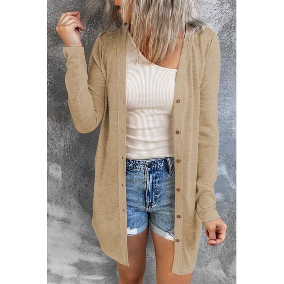 Solid Color Open-Front Buttons Cardigan