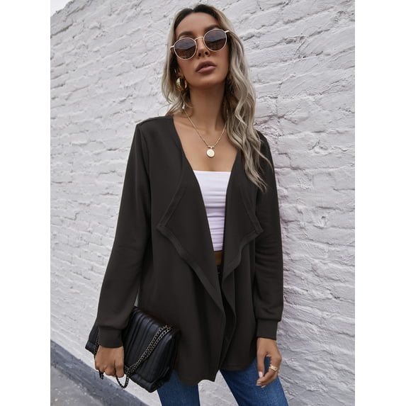 Solid Color Open Front Long Sleeve Spring Shawl Jacket for Women