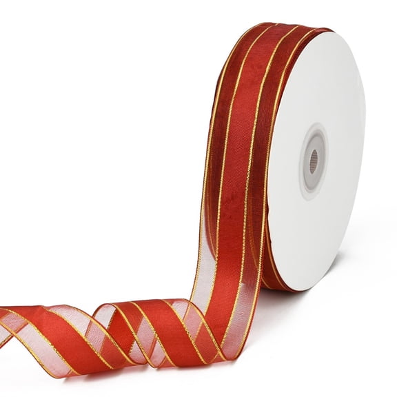 Solid Color Organza Ribbons Golden Wired Edge Ribbon for Party Decoration Gift Packing FireBrick 1"(25mm) about 50yard/roll(45.72m/roll)