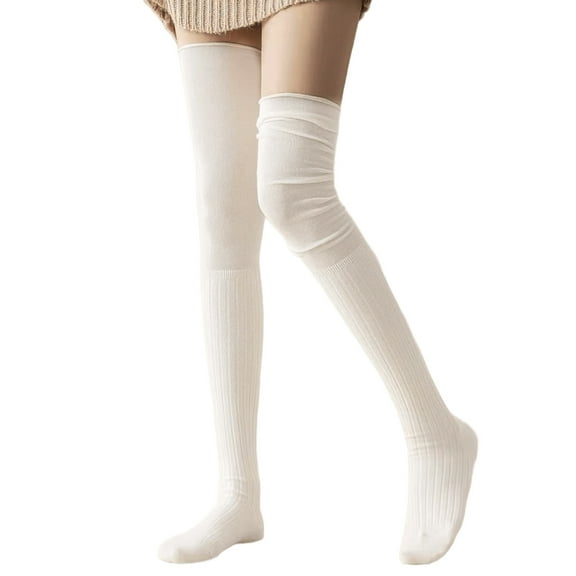 Solid Color Over Knee Long Socks for Women Japanese Student Ruched Slouch Top Rib Knitted Thigh High Stockings Hosiery