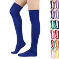 thumbnail image 1 of Solid Color Over The Knee Thigh High Socks, Halloween Costume Long Stockings for Women Party Dress Up Royal Blue, 1 of 9