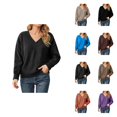 thumbnail image 1 of Solid Color Oversized V Neck Casual Versatile Knitted Pullover Sweater Soft Comfortable Everyday Wear For Fall Winter Fashion, 1 of 5