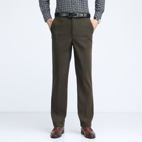 Solid Color Pants for Men Business Office Wear Front Pocket Full Length Casual Office Pants with Elastic Waistband 4-way Stretch Linen Trousers Casual Daily Outfit