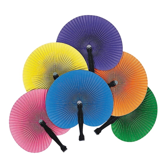Fun Express Solid-Color Paper Fans Decorations, 12-Piece Set