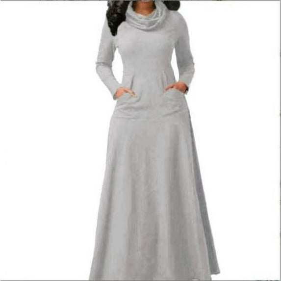 Solid Color Patchwork Dress with Turtleneck - Elegant Autumn and Winter Maxi Dress