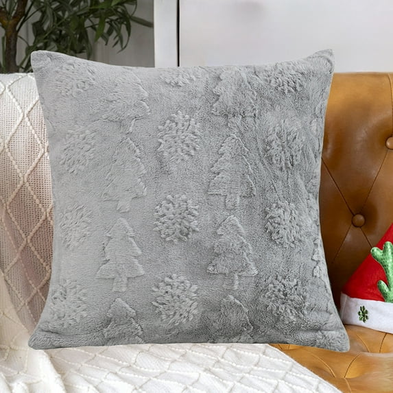 Solid Color Pillow Cover with Invisible Zipper for Christmas Sofa Bed Home Decor Washable Living Room Cushion Case(Gray)