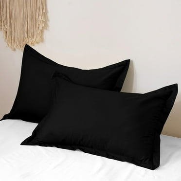 Solid Color Pillowcase Pillow Cases Standard Size Set of 2 - Polyester Microfiber Pillowcases, Super Soft and Cozy Pillow Case (Black)