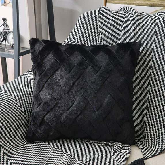 Solid Color Plaid Decorative Pillow Cover 40x40cm | Soft Flocked Fabric | Hidden Zipper | For Sofa Bed Living Room | Modern Home Decor Cushion Case