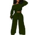thumbnail image 1 of Solid Color Plus Size 2 Piece for Women Drawstring Plush Wide Leg Pants Cold Shoulder Long Sleeve Tops Sets Winter Casual Outfits, 1 of 4