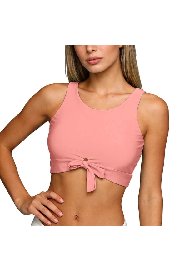 Solid Color Plus Size Swimwear Tie Front Bikini Top For Full Coverage And Comfortable Support