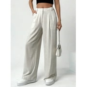 Solid Color Pocket Design Women's Straight Pants
