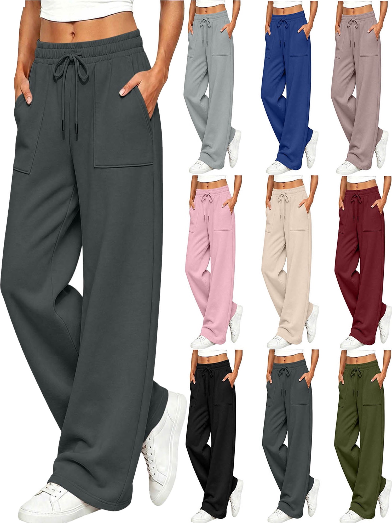 Solid Color Pocket Straight Leg Pants for Women, Loose And Unrestrained ...