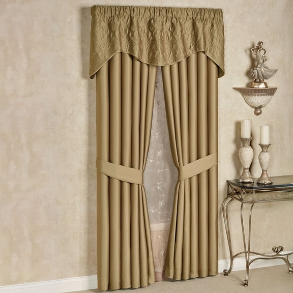 Solid Color Poly Satin Window Set, Golden Bronze, Quilted Scallop Valance & 84L Curtains