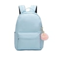 thumbnail image 1 of Solid Color Pom Pom Pendant Backpack for Ages 5rd 6th 8th 10th Simple Front Pocket Adjustable Straps Waterproof Casual Elementary Back To School Mini Bookbag, 1 of 9