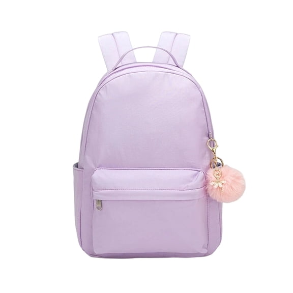 Solid Color Pom Pom Pendant Backpack for Ages 5rd 6th 8th 10th Simple Front Pocket Adjustable Straps Waterproof Casual Elementary Back To School Mini Bookbag