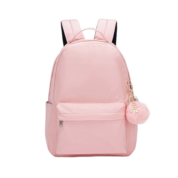 Solid Color Pom Pom Pendant Backpack for Ages 5rd 6th 8th 10th Simple Front Pocket Adjustable Straps Waterproof Casual Elementary Back To School Mini Bookbag