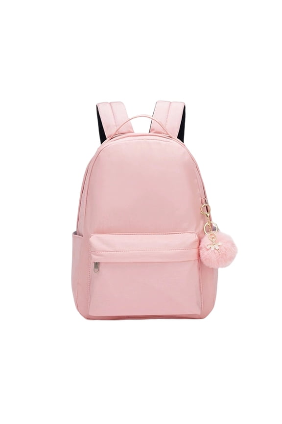Solid Color Pom Pom Pendant Backpack for Ages 5rd 6th 8th 10th Simple Front Pocket Adjustable Straps Waterproof Casual Elementary Back To School Mini Bookbag