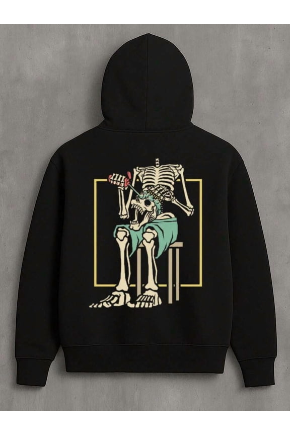 Solid-Color Printed Hooded Sweatshirt Skull And Bones Graphic Hoodie - Bold And Unique Design Cotton-Polyester Blend (Polyester 60%, Cotton 40%)