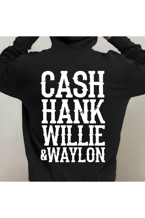 Solid-Color Printed Hooded Sweatshirt Unisex Country Music Legends Hoodie - Cash Hank Willie Waylon Tribute, Knit Fabric, Regular Fit, Cotton Polyester Blend, Hooded Sweathoodie, Basic Geometric Patt