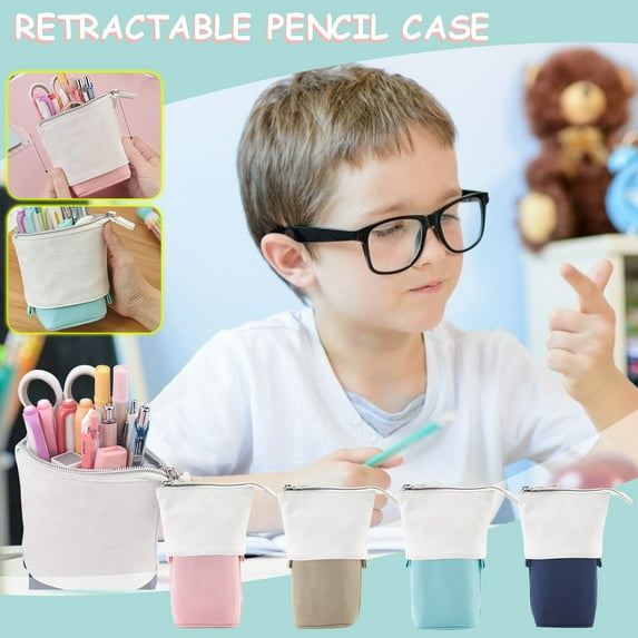 Solid Color Pull Down Pencil Case Creative Retractable Pencil Case Stationery Storage Bag Cute Pen Bags
