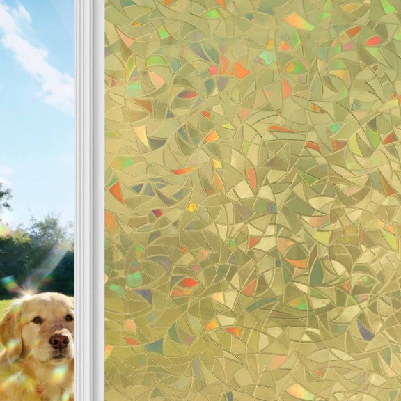 Solid Color Rainbow Window Privacy Film, Yellow Stained Glass Window Film, Sun Blocking Glass Clings Static Cling Non Adhesive Door Stickers 19.6 x 39.3 Inches