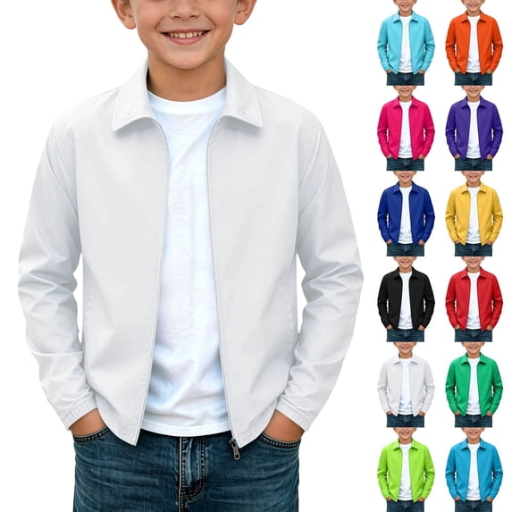 Solid Color Recreational Sports Long Sleeve Collar Blouse Outdoor Hooded Jacket Waterproof Windproof Cardigan Jacket Kids Size 11-12Years