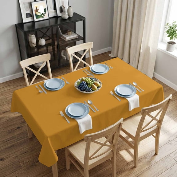 Solid Color Rectangle Tablecloth 52x70 Inch Dark Yellow Waterproof Polyester Tablecloth for Dining Table, Washable Table Cover for Kitchen Dining Room Wedding Decoration,Stain Resistant