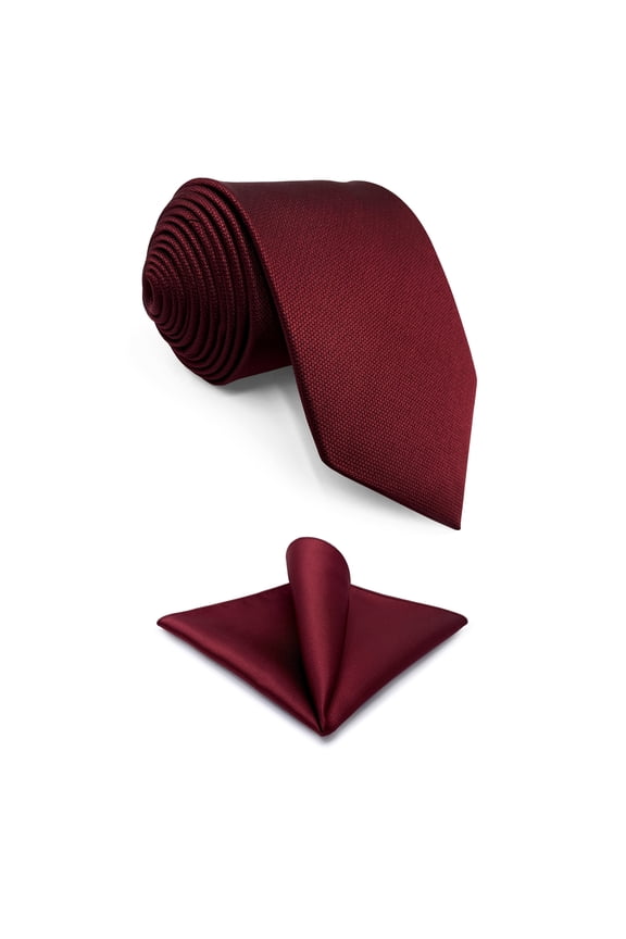 Solid Color Red Wedding Silk Neckties Set for Men with Pocket Square