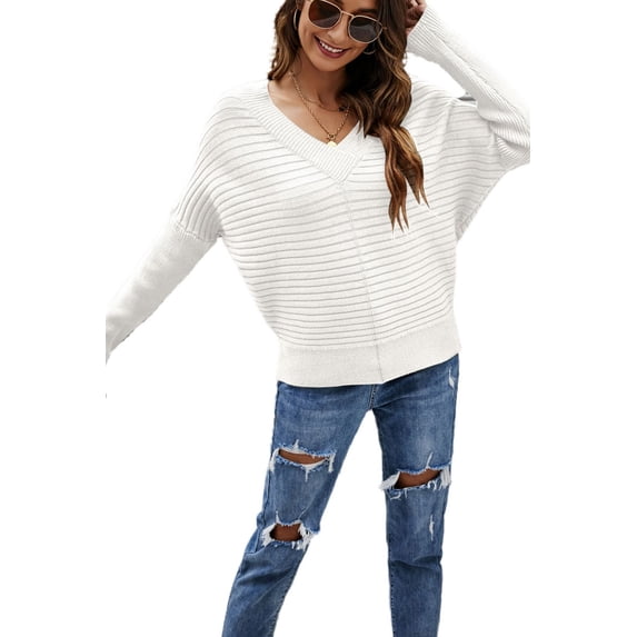 Solid Color Ribbed Sweater White X-Large