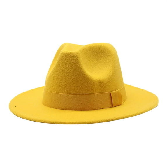 Solid Color Ribbon Bucket Hat, British Style Jazz Sun Hat, Unisex Casual Outdoor Headwear, Adjustable Breathable Stylish Cap for Outing Travel Leisure Vacation Classic Retro Fashion Hat,Yellow