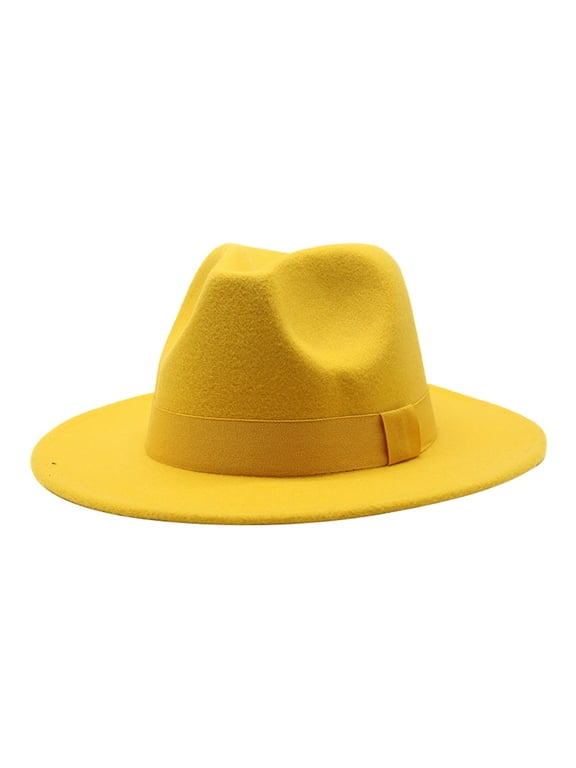 Solid Color Ribbon Bucket Hat, British Style Jazz Sun Hat, Unisex Casual Outdoor Headwear, Adjustable Breathable Stylish Cap for Outing Travel Leisure Vacation Classic Retro Fashion Hat,Yellow