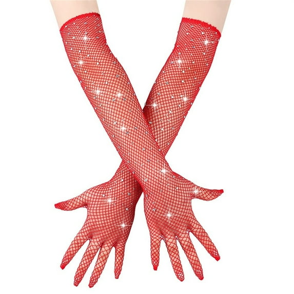 Solid Color Ribbon Mesh Gloves Elegant Decorative Gloves for Cosplay and Dance Red One Size