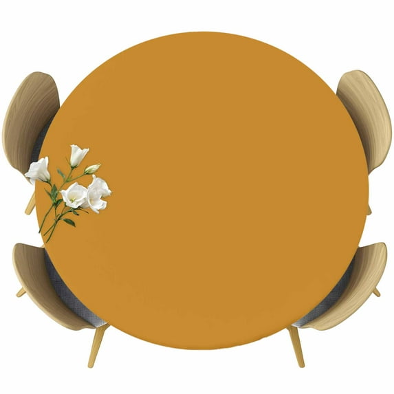 Solid Color Round Fitted Table Cover Ginger Waterproof Table Cloth with Elastic Edge Wipeable Tablecloth for Picnic Camping Party Fits 36"-44" Diameter