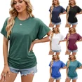 thumbnail image 1 of Solid Color Round Neck Loose Short-sleeved T-shirt Top Lady, 1 of 2
