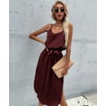 thumbnail image 1 of Solid Color Round Neck Tie Waist Round Hem Side Slit Dress for Women, 1 of 3